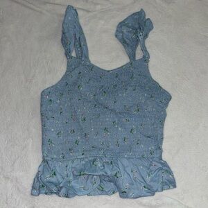 Blue stretch tank top with ruffles, Size Small, Never really worn
